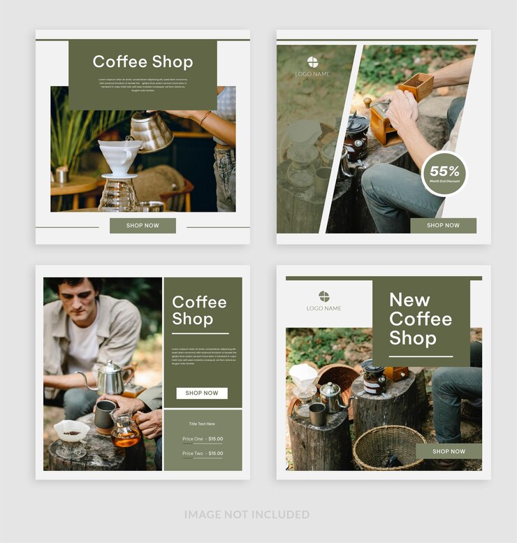 Vettore raccolta di instagram vettoriali piatti pubblica il tema della caffetteria minimalista.