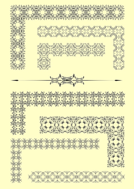 Raccolta di linee regola ornamentali e angoli in diversi stili di design Illustrazione vettoriale