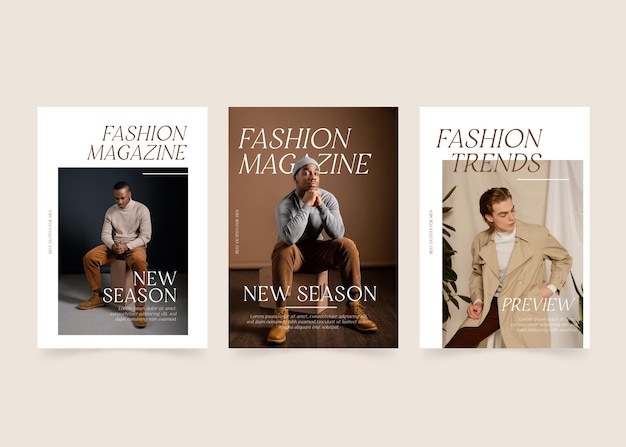 Raccolta di modelli di copertina di una rivista con foto
