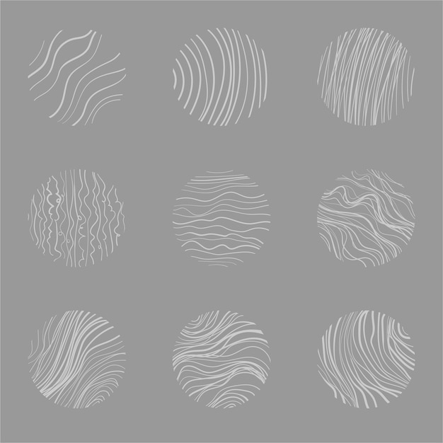 Raccolta di modelli di linee disegnate a mano Perfetto per i social media Motivo bianco e grigio in cerchio