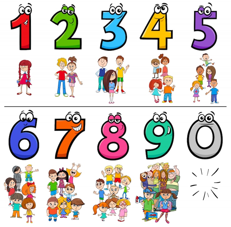 Vettore raccolta di numeri di cartoni animati educativi con i bambini