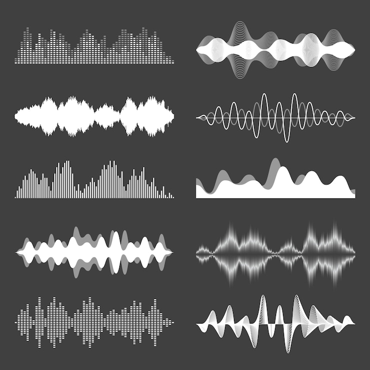 Vettore raccolta di onde sonore segnale audio analogico e digitale equalizzatore musicale interferenza registrazione vocale