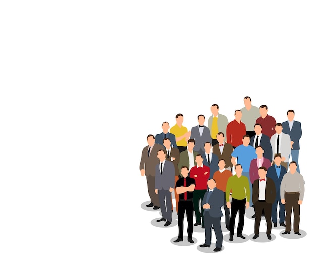 Raccolta di persone in piedi, affari maschili, stile piatto, persone isometriche, illustrazione vettoriale