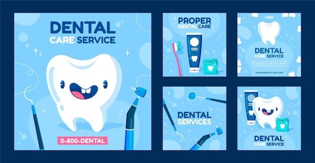 Raccolta di post di instagram di clinica dentale piatta