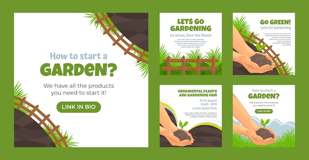 Raccolta di post di instagram di giardinaggio piatto