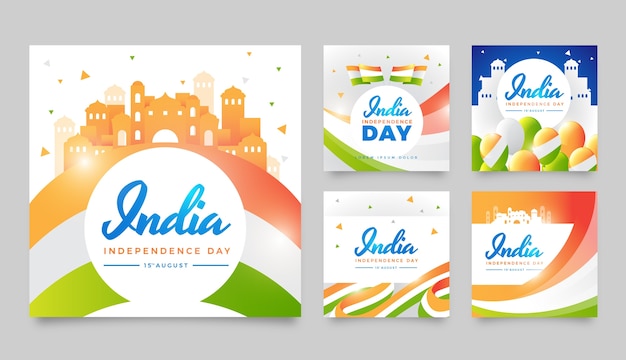 Raccolta di post di Instagram per il giorno dell'indipendenza dell'India sfumata
