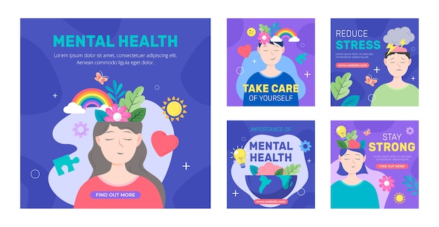 Raccolta di post di Instagram per la celebrazione della giornata mondiale della salute mentale