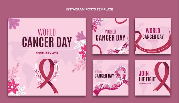 Raccolta di post di instagram per la giornata mondiale del cancro piatta