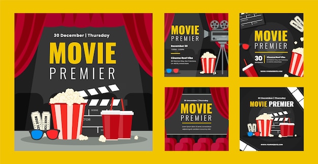 Raccolta di post instagram piatti per l'evento della prima del film