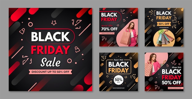 Raccolta di post Instagram sfumati per le vendite del Black Friday