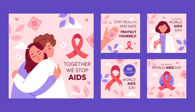 Raccolta di post piatti su Instagram per la consapevolezza della giornata mondiale contro l'aids