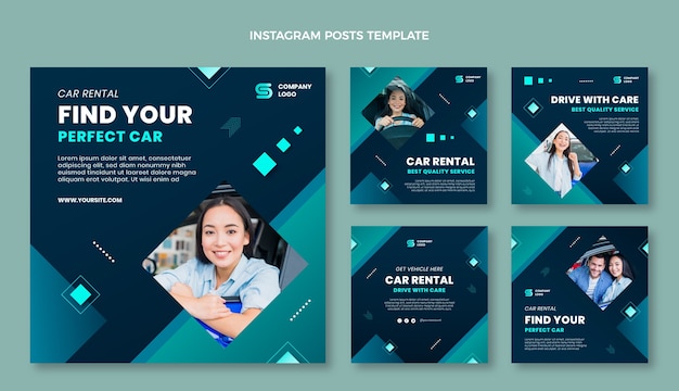 Raccolta di post su Instagram per il noleggio auto sfumato