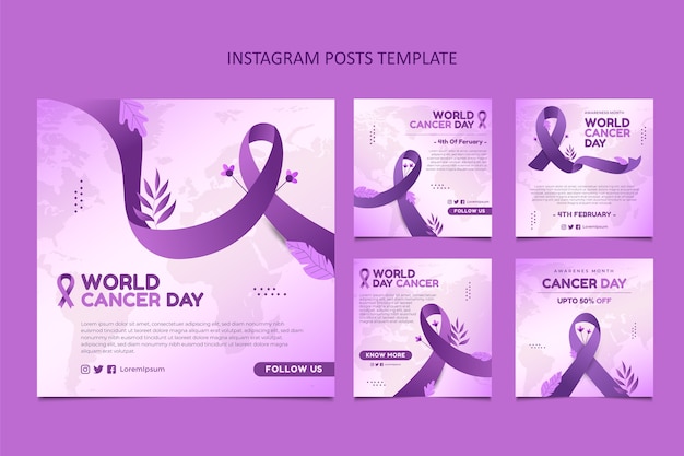 Raccolta di post su Instagram per la giornata mondiale del cancro sfumata