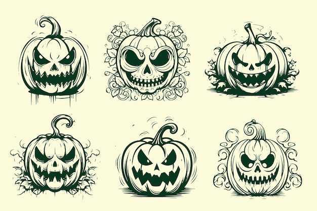 raccolta di schizzi di scarabocchi set di illustrazioni zucche di Halloween