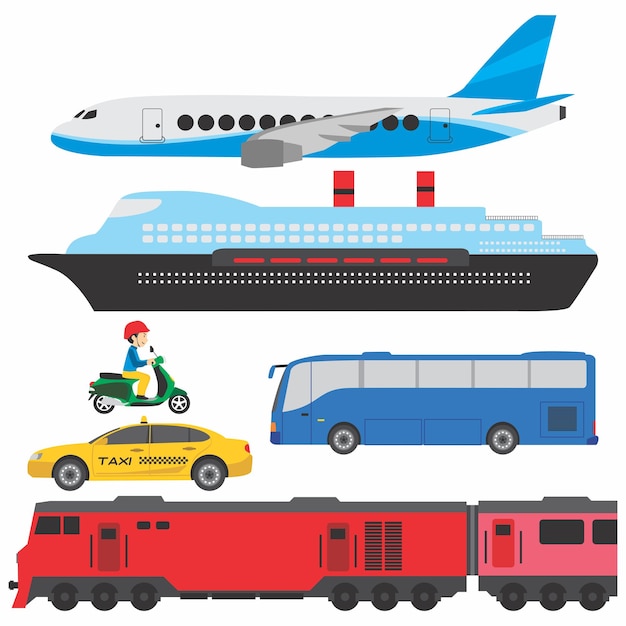 raccolta di set di cartoni animati vettoriali di trasporto