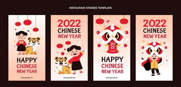 Raccolta di storie di instagram di capodanno cinese piatto