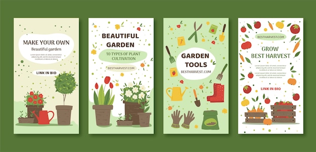 Raccolta di storie di instagram di giardinaggio piatto
