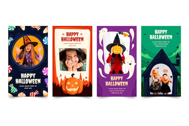 Raccolta di storie di instagram di halloween disegnata a mano con foto