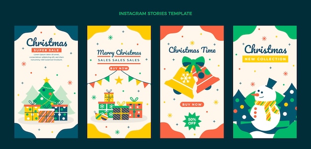 Raccolta di storie di instagram di natale piatto