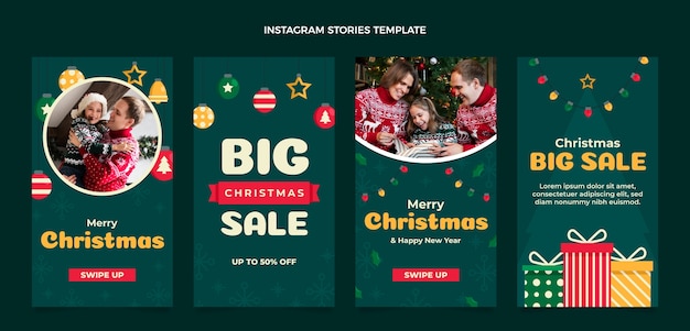 Raccolta di storie di instagram di natale piatto