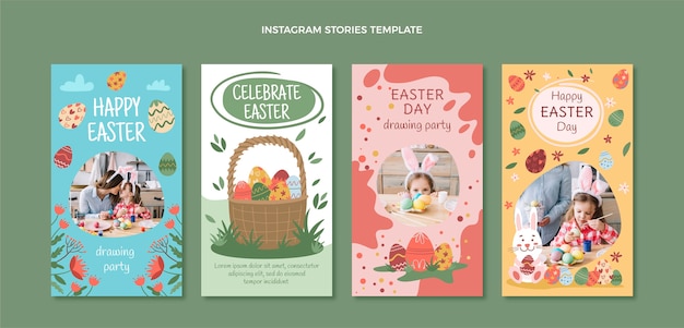 Raccolta di storie di instagram di pasqua disegnata a mano