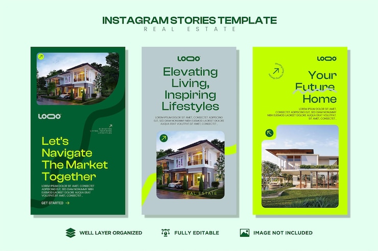 Vettore raccolta di storie di instagram per la nuova casa immobiliare