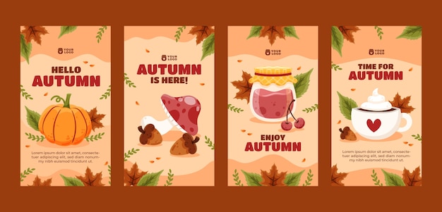 Raccolta di storie di instagram piatte per la celebrazione dell'autunno