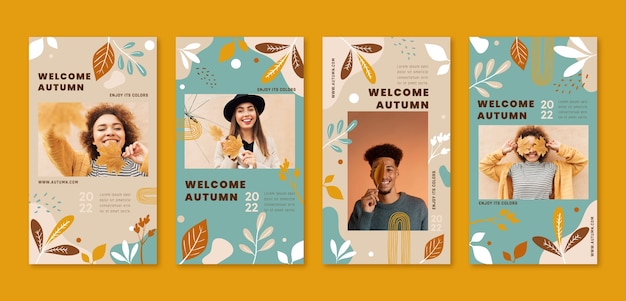 Raccolta di storie di instagram piatte per la celebrazione dell'autunno