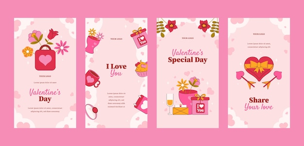 Raccolta di storie di instagram piatte per la celebrazione di san valentino