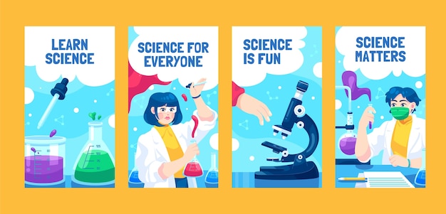 Raccolta di storie di instagram piatte per la ricerca scientifica