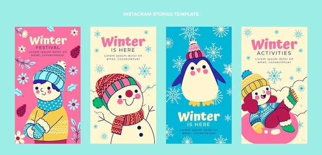 Raccolta di storie piatte invernali su instagram