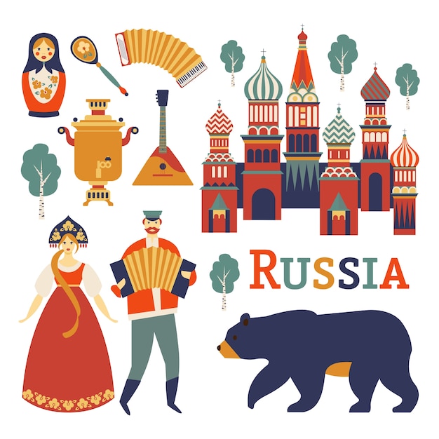 Raccolta di vettore di immagini di cultura e natura russa.