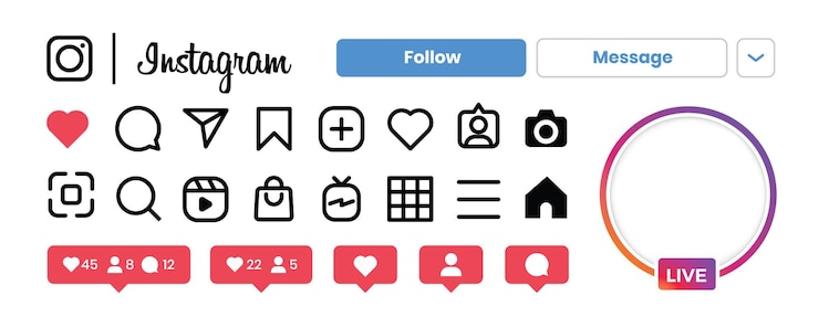 Vettore raccolta di vettori di app per icone dell'interfaccia social media