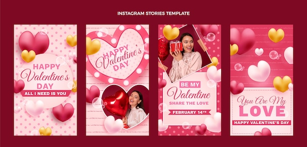 Raccolta realistica di storie di instagram di San Valentino