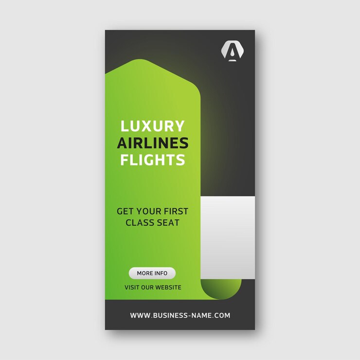 Vettore rack card dal design elegante per voli aerei e viaggi