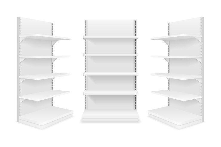 Vettore rack di scaffalature per il modello vuoto di commercio del negozio per l'illustrazione di vettore delle azione di progettazione