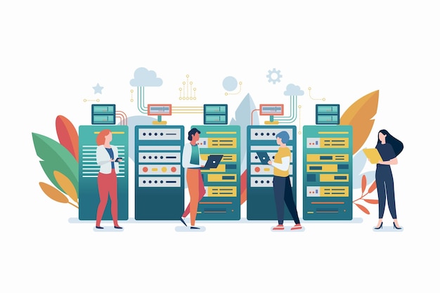 Racks di server room isolati su sfondo bianco concetto di sistema cloud