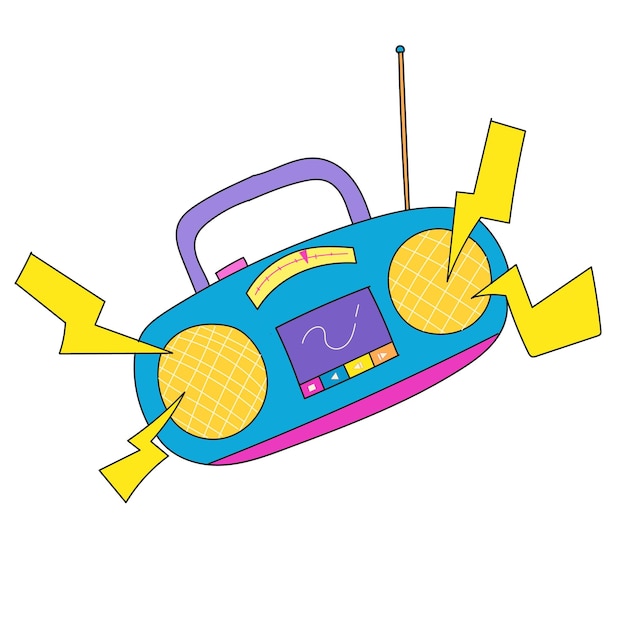Radio degli anni '90 e cassettista funky design colorato