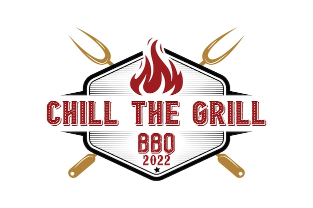 Raffredda il design del logo del barbecue grill