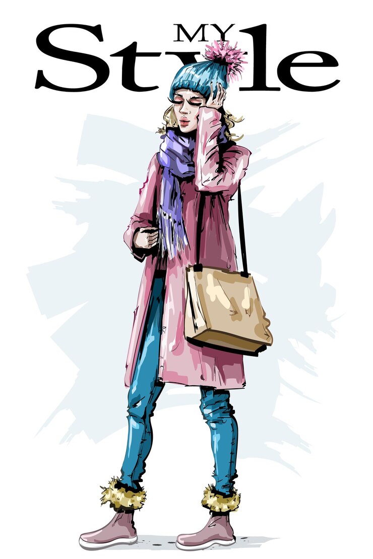 Vettore ragazza alla moda in abiti invernali
