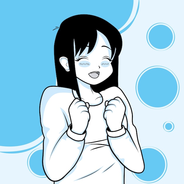 Ragazza anime su sfondo blu