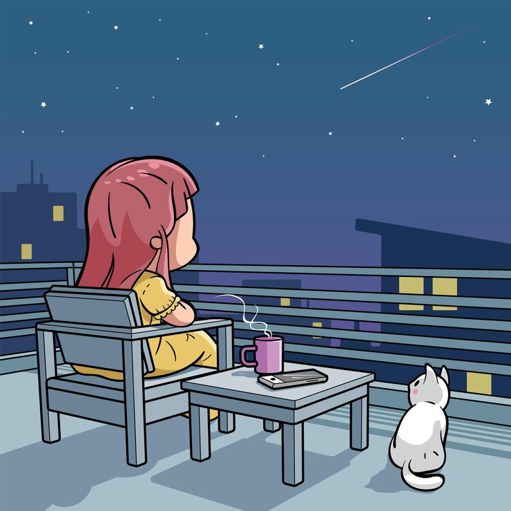 Vettore ragazza carina che esprime un desiderio mentre guarda la stella cadente