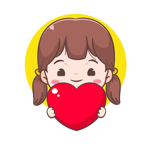 Ragazza carina con il cuore d'amore personaggio di cartone animato Persone espressione concetto di progettazione chibi vettore