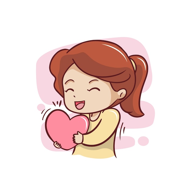 Ragazza carina con illustrazione del cuore