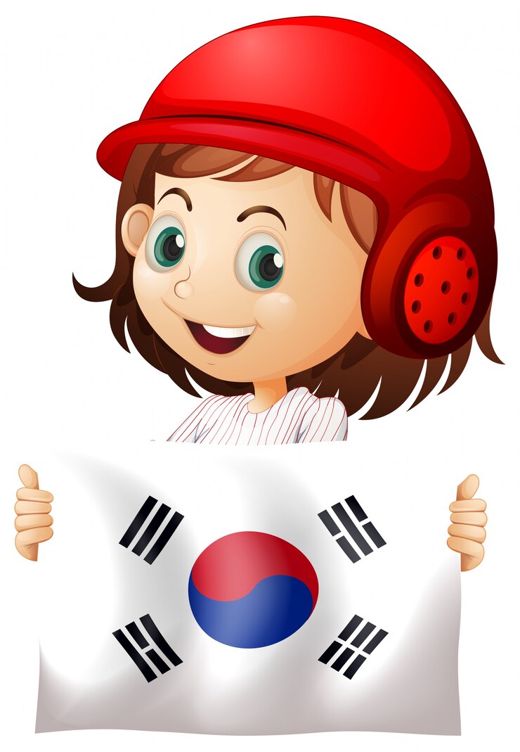 Vettore ragazza carina e bandiera della corea del sud