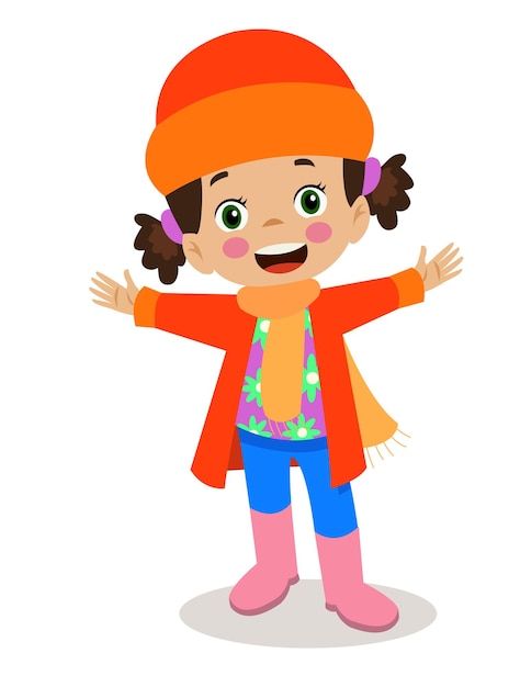 Ragazza carina in abiti invernali con cappotto e cappello