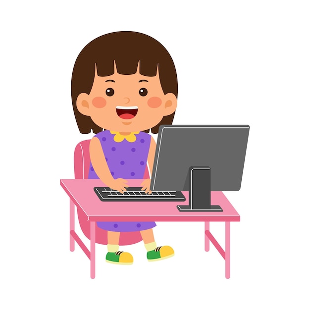 ragazza carina usa il computer