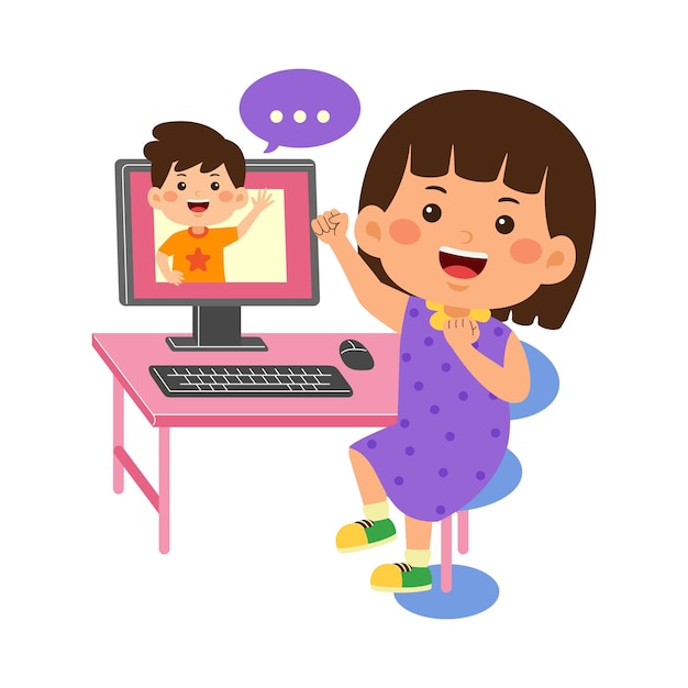 ragazza carina usa il computer