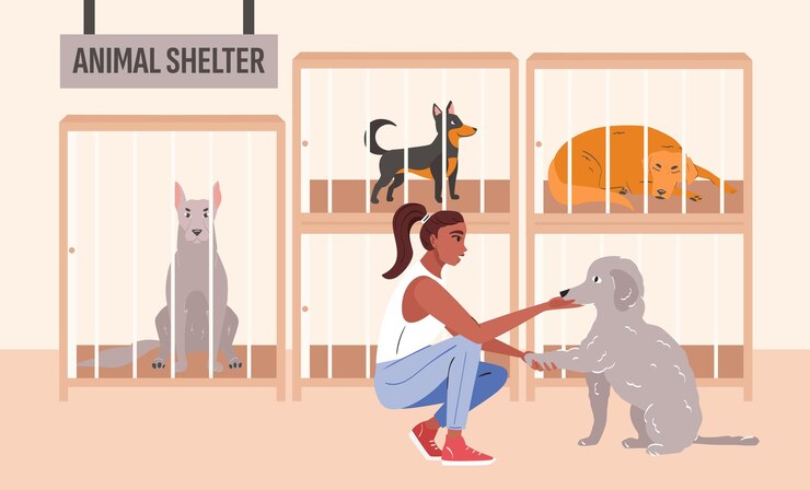 Vettore ragazza che accarezza un cane adozione di animali domestici illustrazione vettoriale