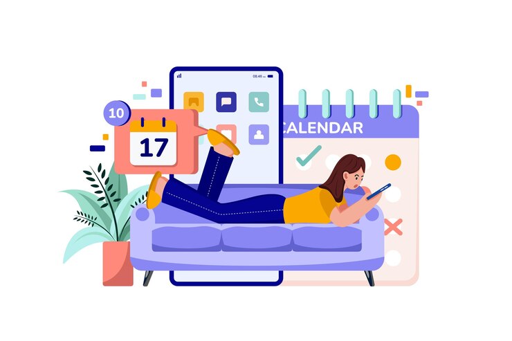 Ragazza che controlla il suo programma di riunioni su un'app mobile